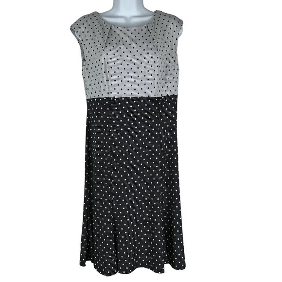 Connected Petite Polka Dot Sleeveless A-Line Dress Black & White Size 10P - Picture 1 of 4